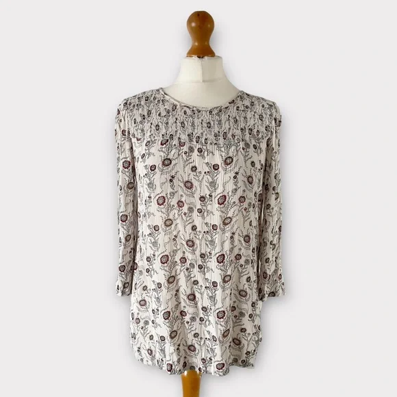 Fat Face Blouse Top UK 10 Ivory Natural Multi Floral Print Button Back Boho - Picture 3 of 12